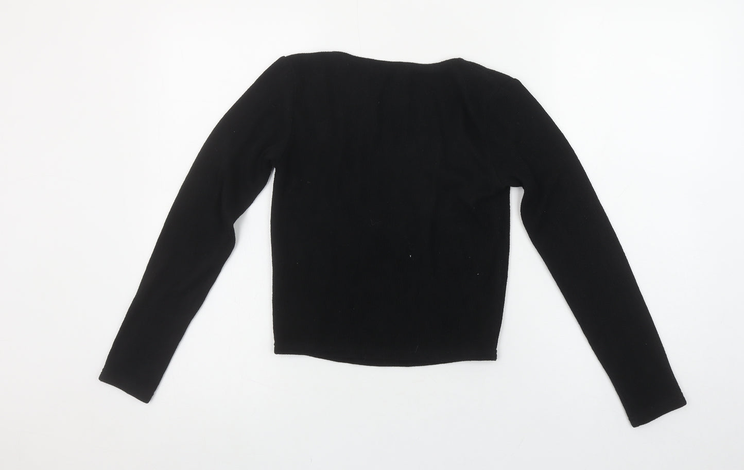 Zara Women Black Long Sleeve Scoop Neck Cropped Knit Top Size 12