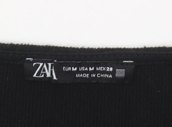 Zara Women Black Long Sleeve Scoop Neck Cropped Knit Top Size 12