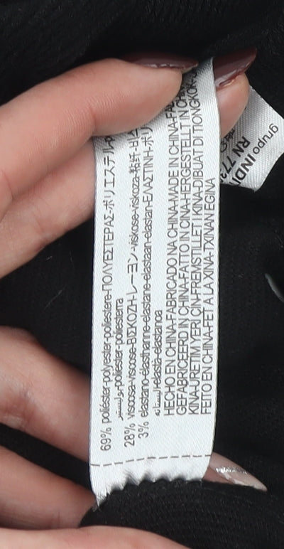 Zara Women Black Long Sleeve Scoop Neck Cropped Knit Top Size 12