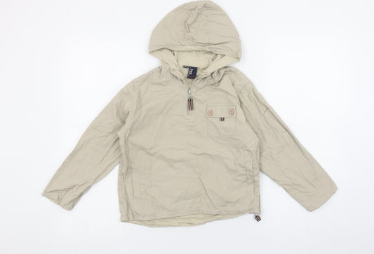 jac Boys Beige Half Zip Hooded Pullover Hoodie 8-9 Years Cotton Blend