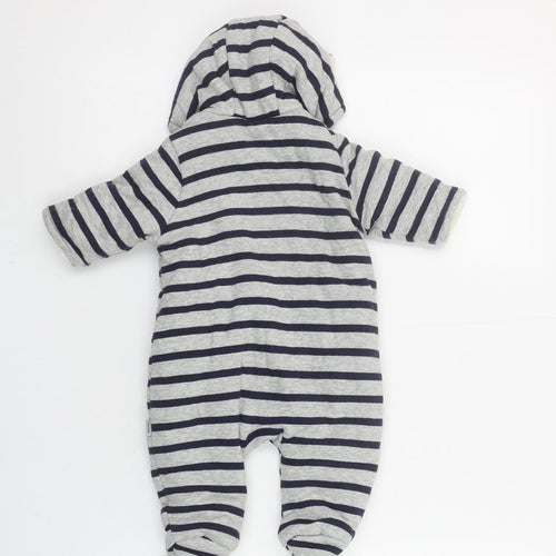 GAP Unisex Baby Grey Striped Hooded Snowsuit 0-3 Months Cotton Lined Zip Footed