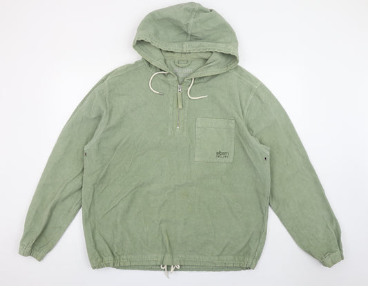 Albam Utility Men's Green Corduroy 1/2 Zip Hoodie Size M
