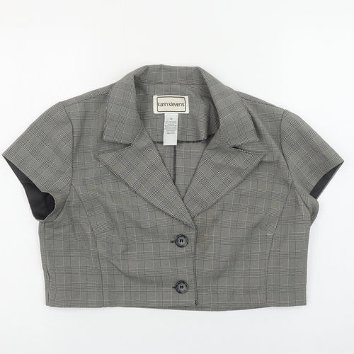 Karin Stevens Women's Grey Check Cropped Short Sleeve Suit Jacket Size 10