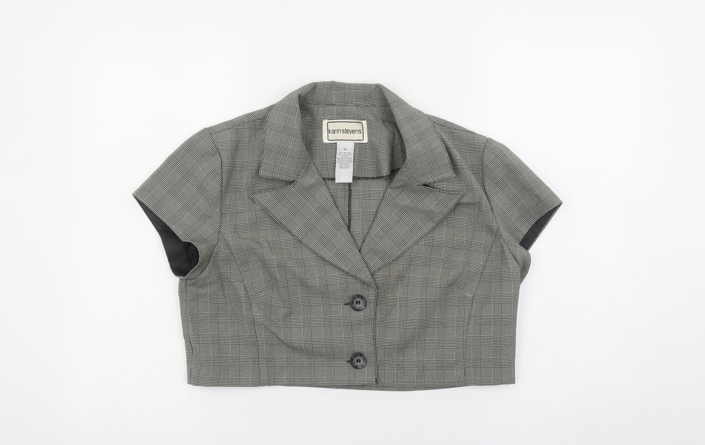 Karin Stevens Women's Grey Check Cropped Short Sleeve Suit Jacket Size 10