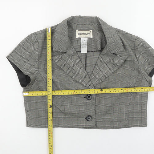 Karin Stevens Women's Grey Check Cropped Short Sleeve Suit Jacket Size 10
