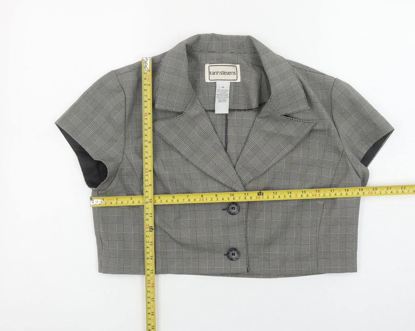 Karin Stevens Women's Grey Check Cropped Short Sleeve Suit Jacket Size 10
