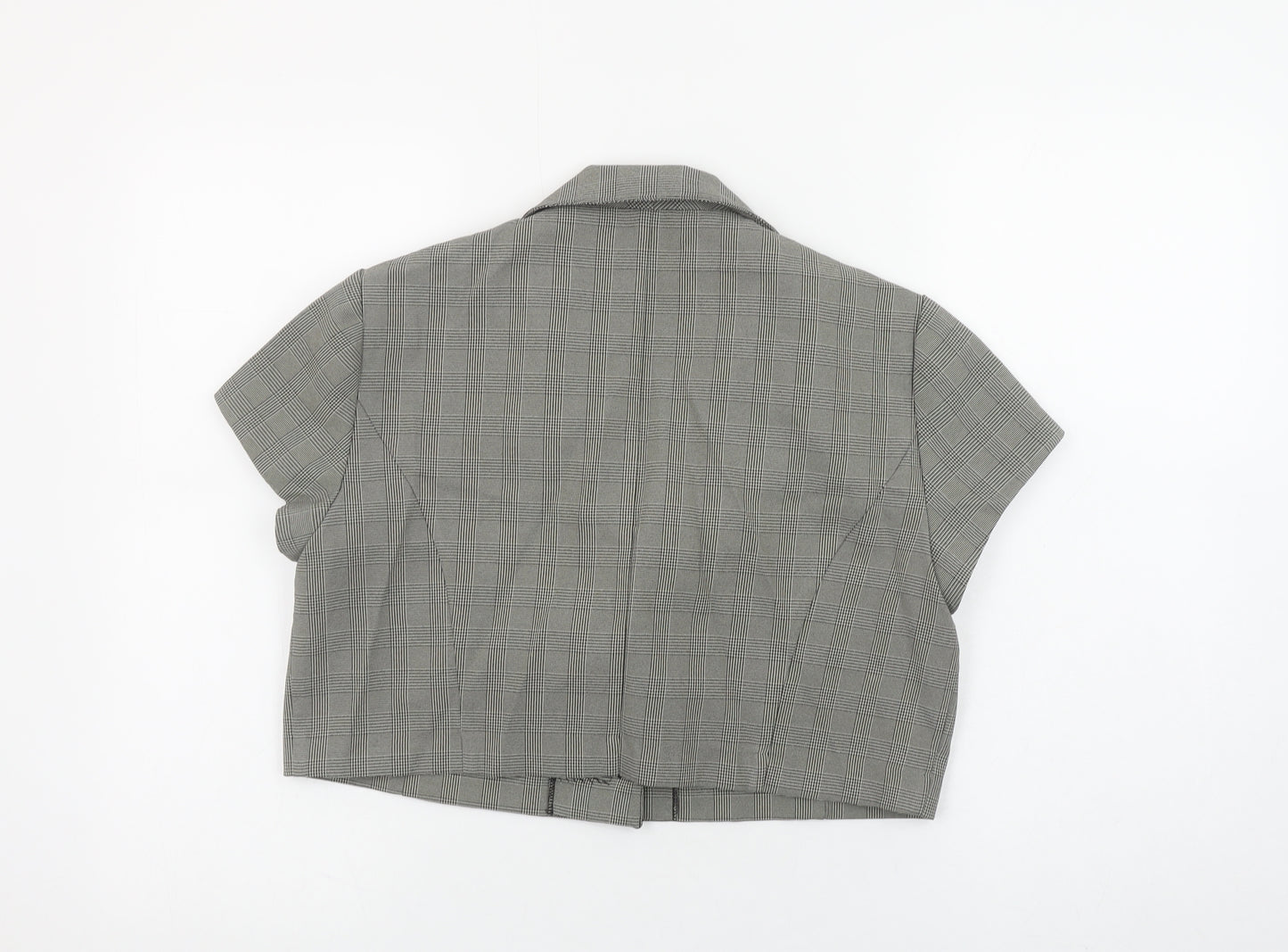Karin Stevens Women's Grey Check Cropped Short Sleeve Suit Jacket Size 10