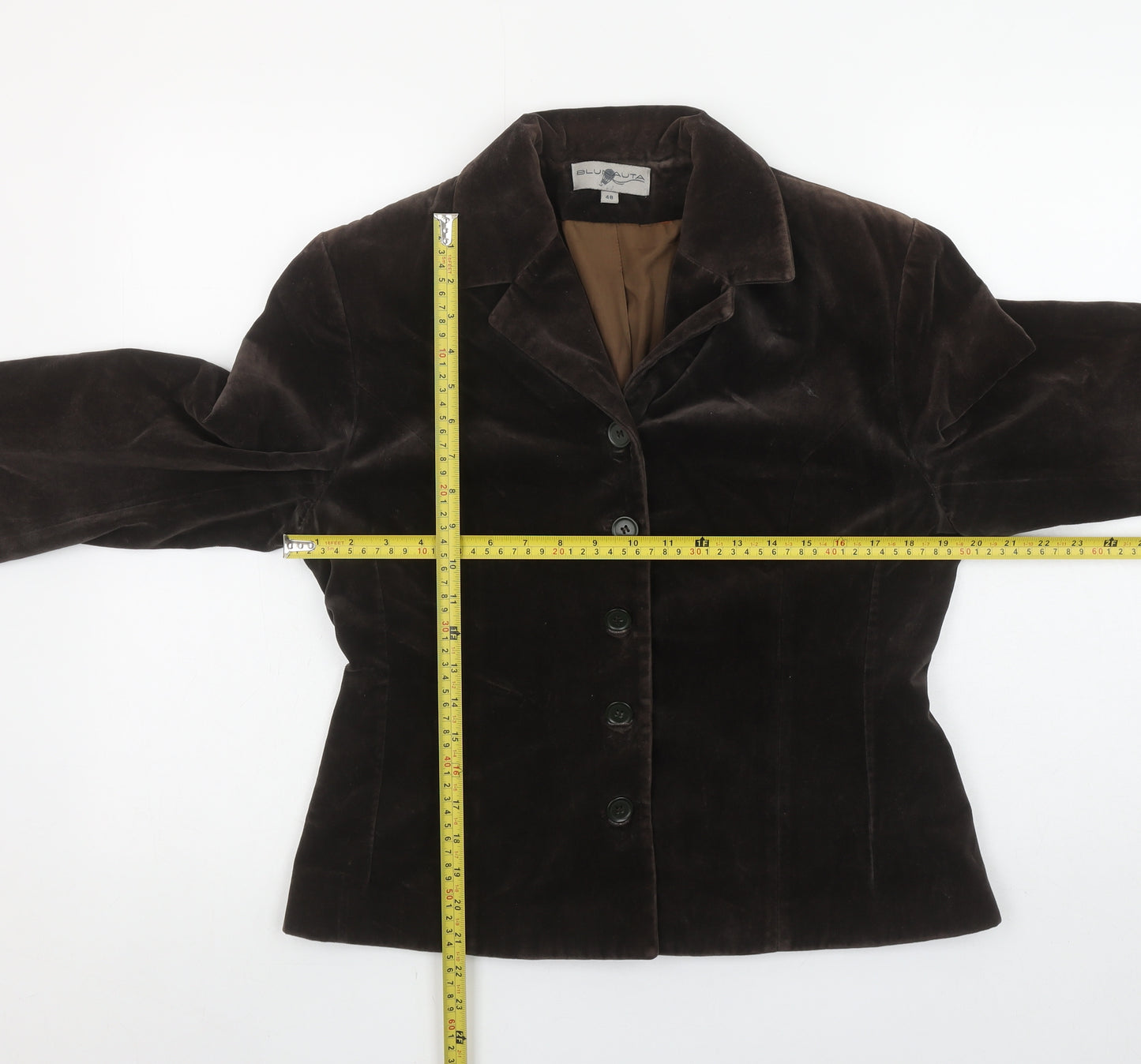 Blunauta Women Brown Velvet Single-Breasted Blazer UK 20 Classic Fit