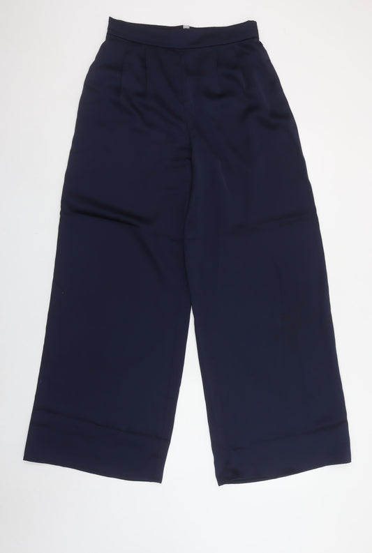 H&M Women's Blue Wide-Leg Cropped Trousers Size 10 Polyester