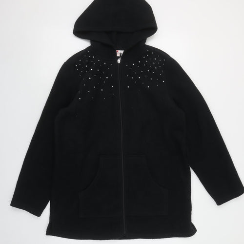 Quacker Factory Women's Black Rhinestone Hooded Fleece Jacket Size S