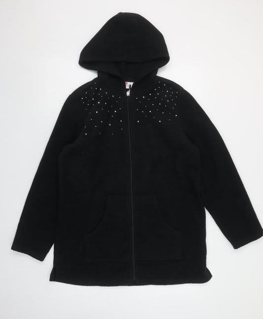 Quacker Factory Women's Black Rhinestone Hooded Fleece Jacket Size S