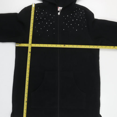 Quacker Factory Women's Black Rhinestone Hooded Fleece Jacket Size S
