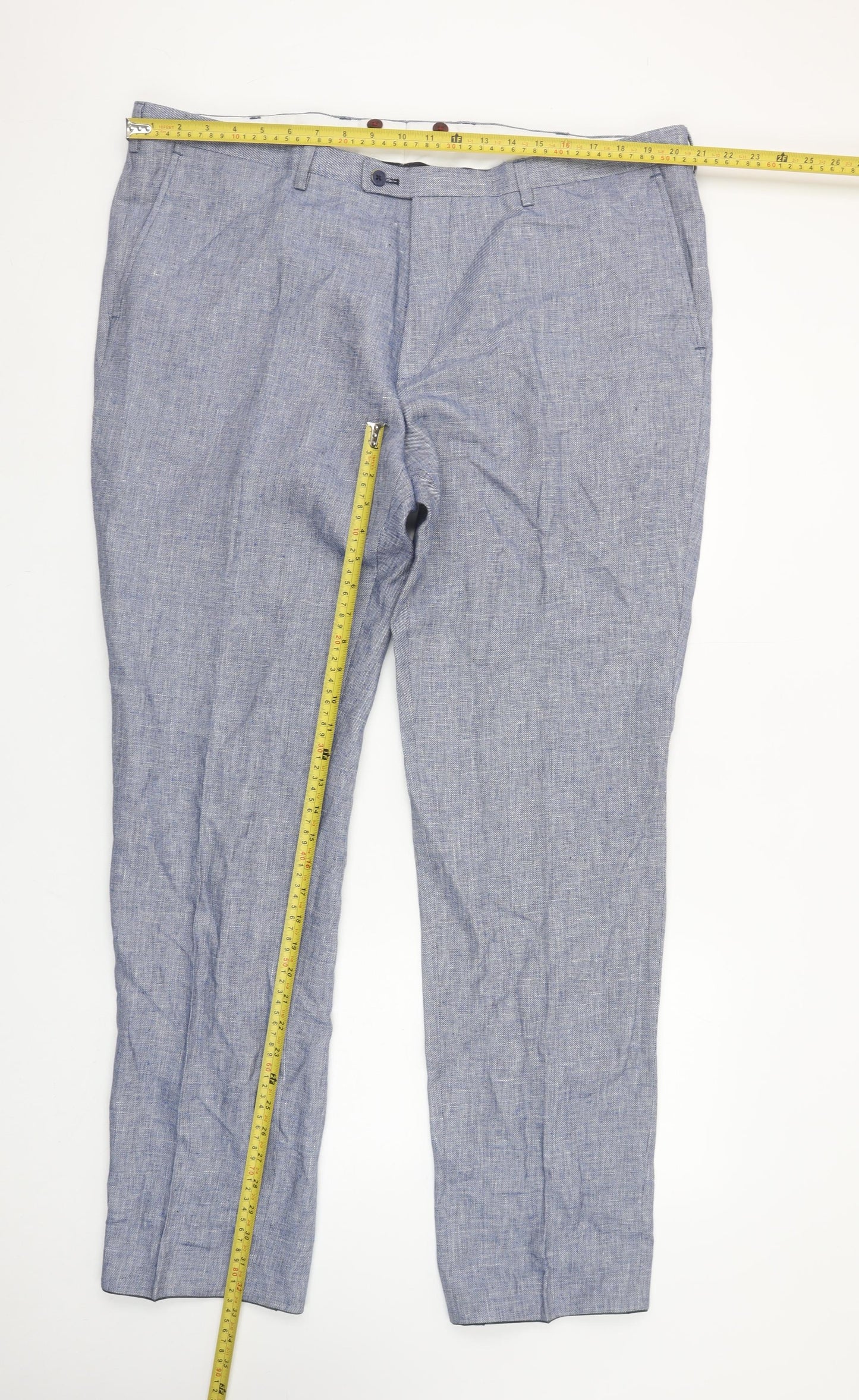 Roy Robson Men’s Blue Linen Blend Chino Trousers 2XL 46in Waist