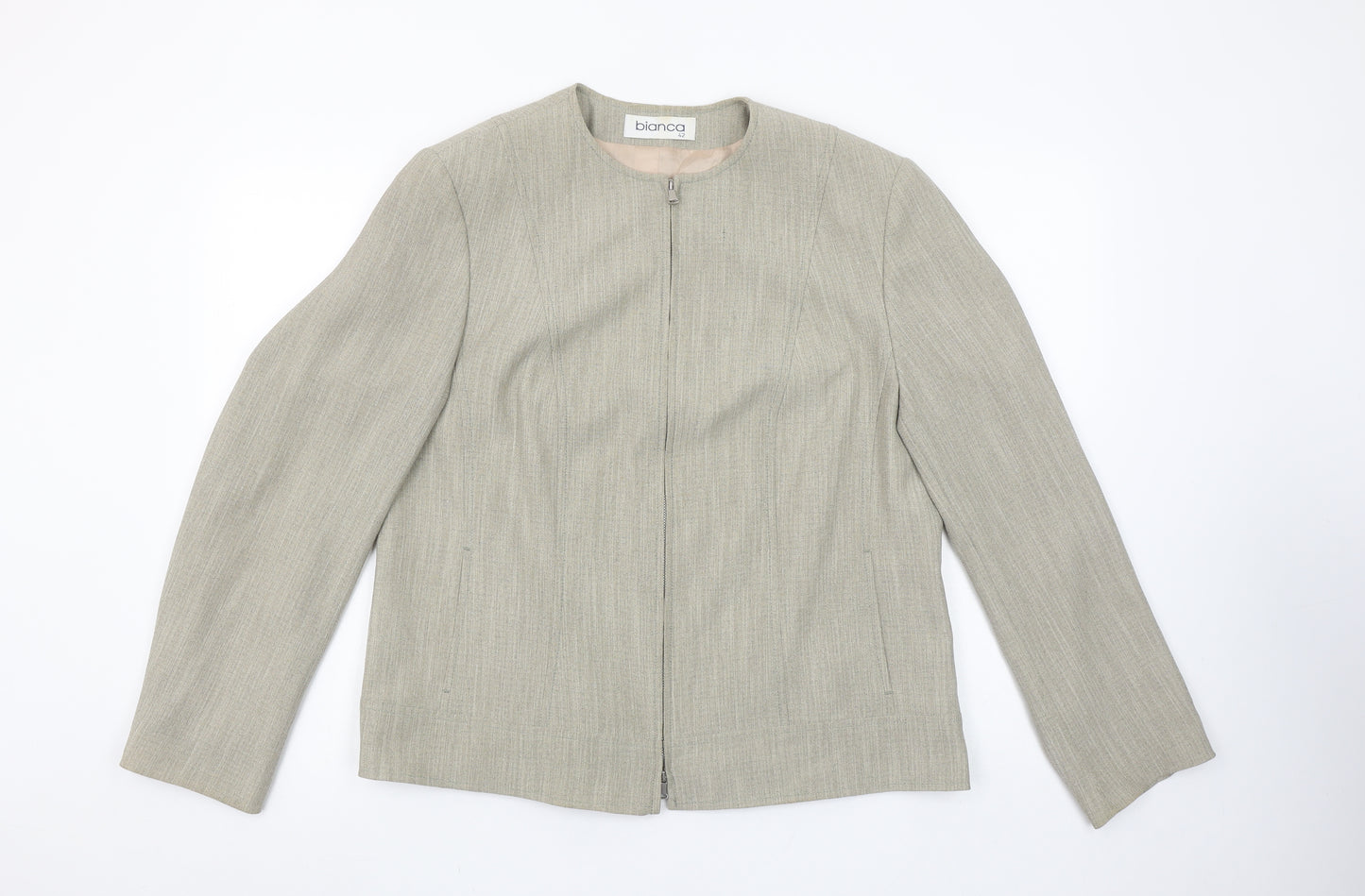 Bianca Women Beige Regular Fit Zip Suit Jacket Size 14