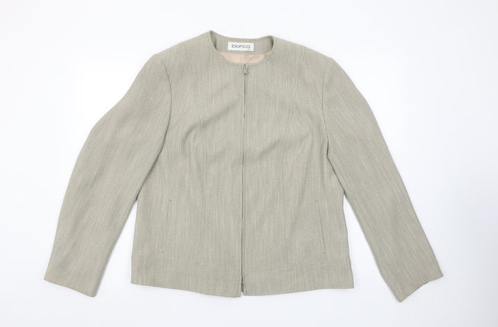 Bianca Women Beige Regular Fit Zip Suit Jacket Size 14
