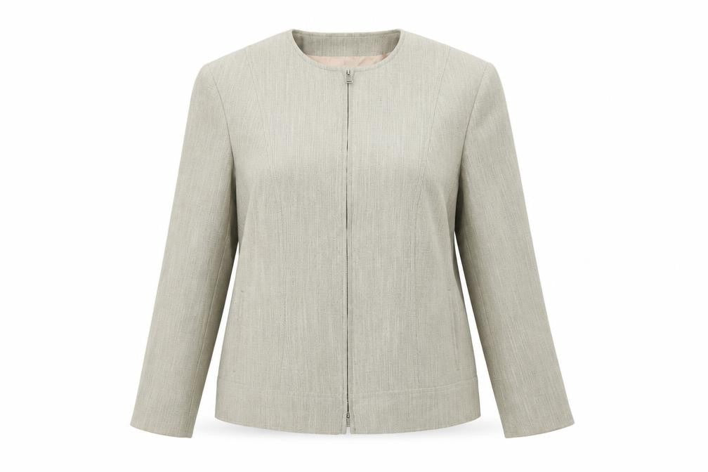 Front view of Bianca Women Beige Regular Fit Zip Suit Jacket, size 14