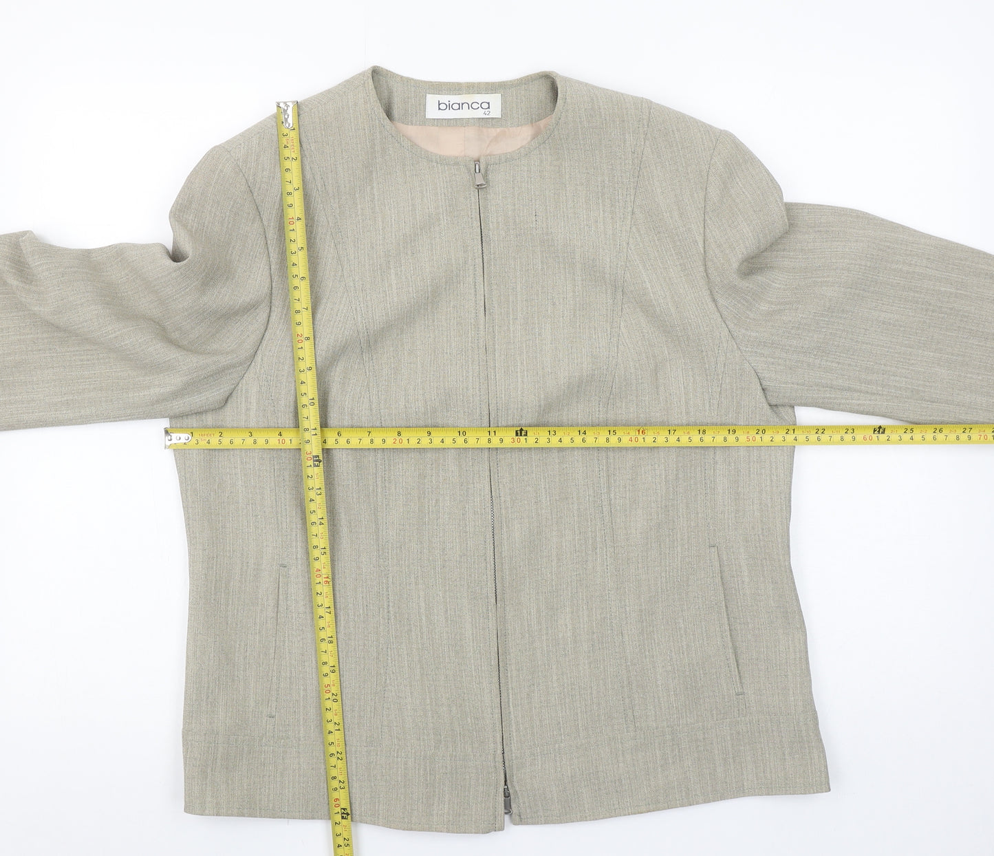 Bianca Women Beige Regular Fit Zip Suit Jacket Size 14