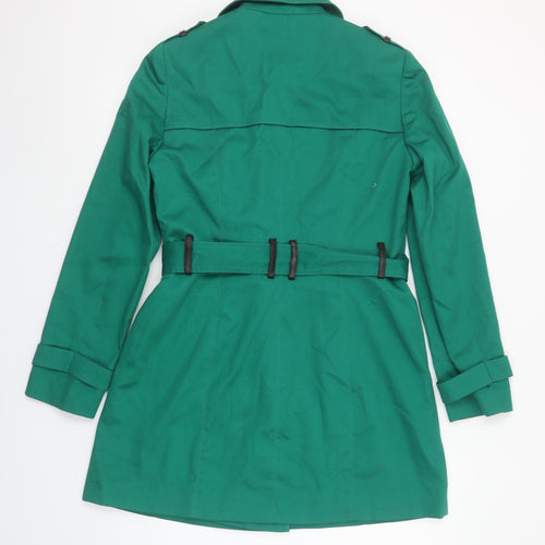 F&F Women’s Green Trench Coat Size 8 Belted Mid-Length Classic Style