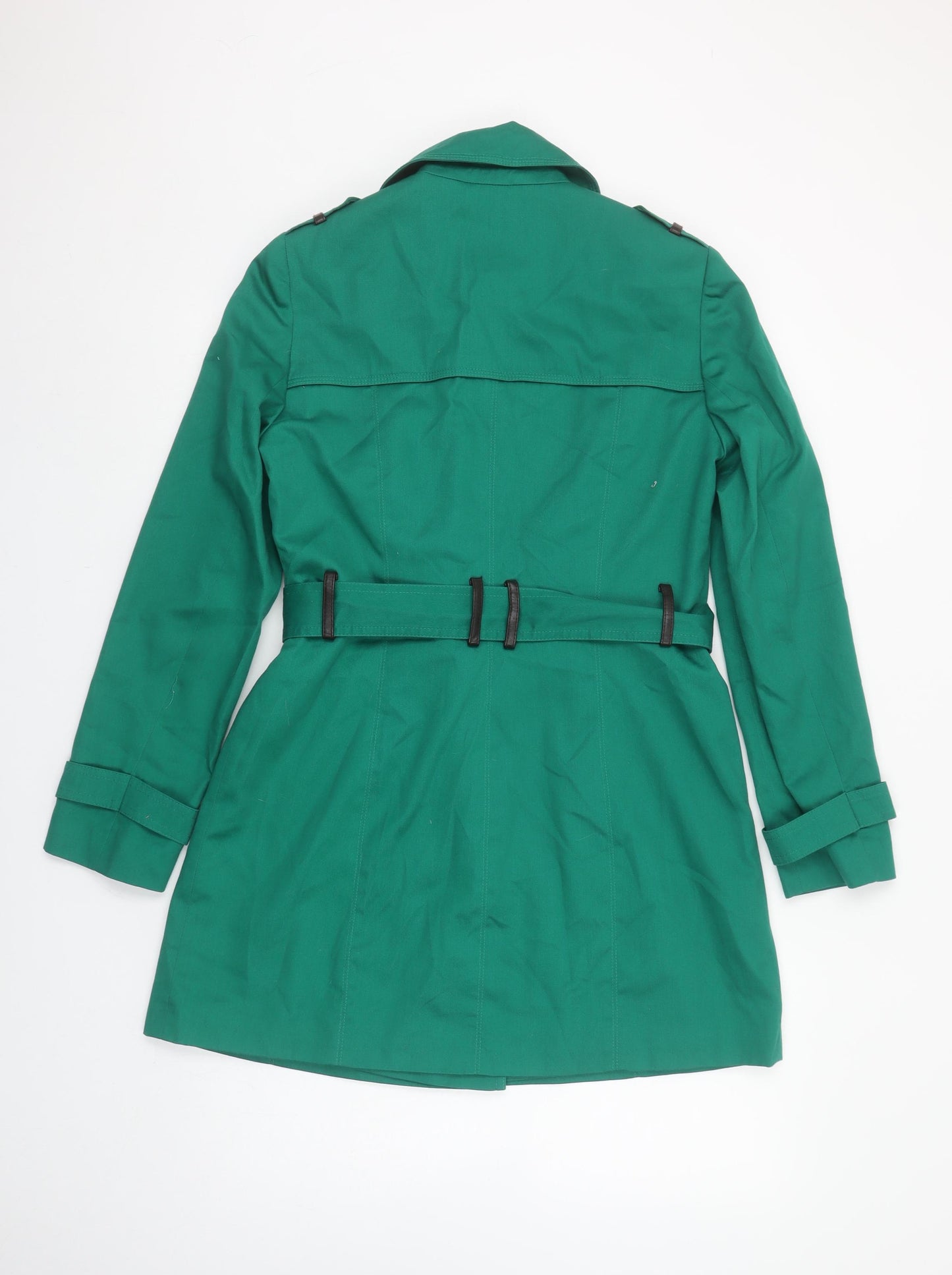 F&F Women’s Green Trench Coat Size 8 Belted Mid-Length Classic Style