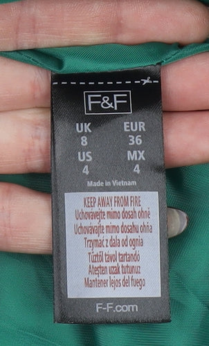 F&F Women’s Green Trench Coat Size 8 Belted Mid-Length Classic Style