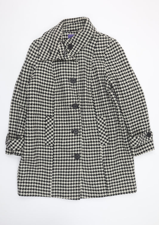 Autonomy Womens Black Houndstooth Wool Blend Mid-Length Coat Size 18