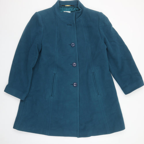 Eastex Women's Blue Wool Cashmere Blend Mid-Length Overcoat UK 14