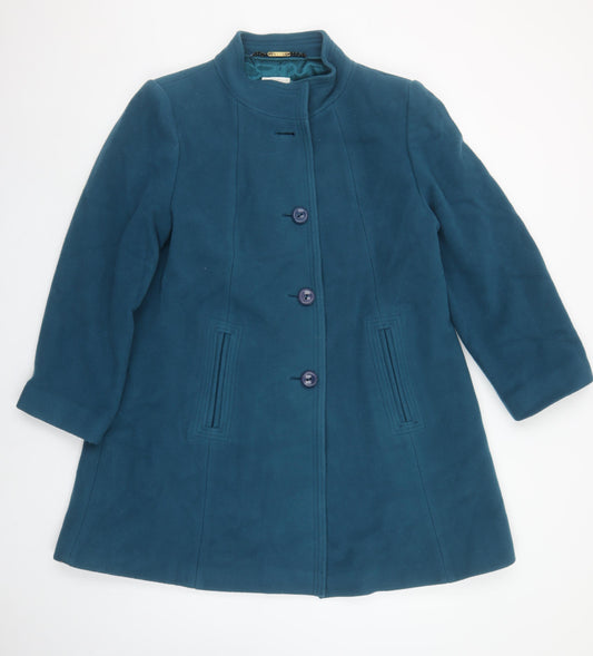 Eastex Women's Blue Wool Cashmere Blend Mid-Length Overcoat UK 14