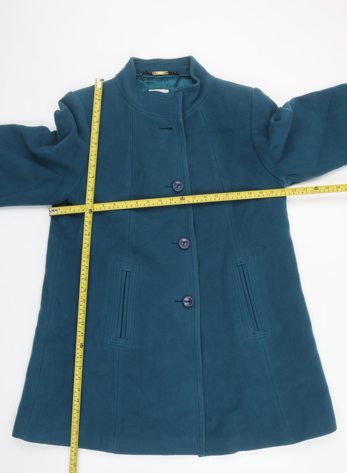 Eastex Women's Blue Wool Cashmere Blend Mid-Length Overcoat UK 14