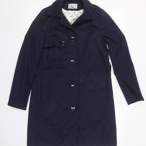 H&M Women's Blue Mid-Length Trench Coat Size 8 Classic Style