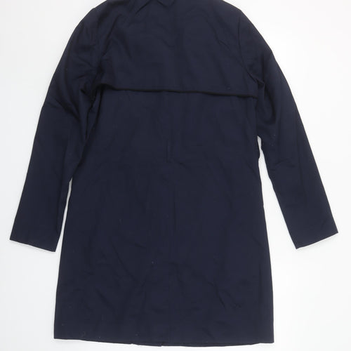 H&M Women's Blue Mid-Length Trench Coat Size 8 Classic Style