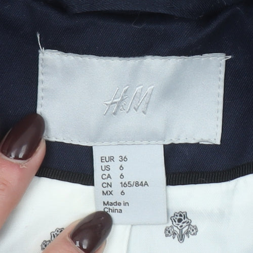 H&M Women's Blue Mid-Length Trench Coat Size 8 Classic Style