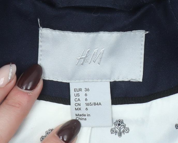 H&M Women's Blue Mid-Length Trench Coat Size 8 Classic Style