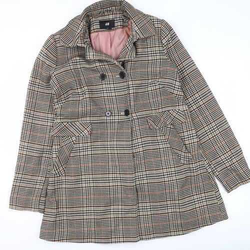 H&M Womens Brown Checked Mid-Length Trench Coat Size 16