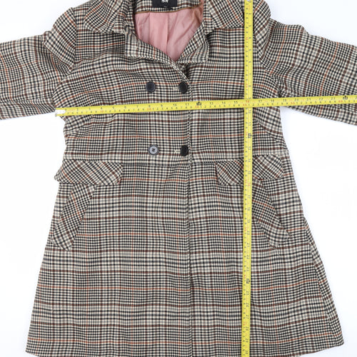 H&M Womens Brown Checked Mid-Length Trench Coat Size 16