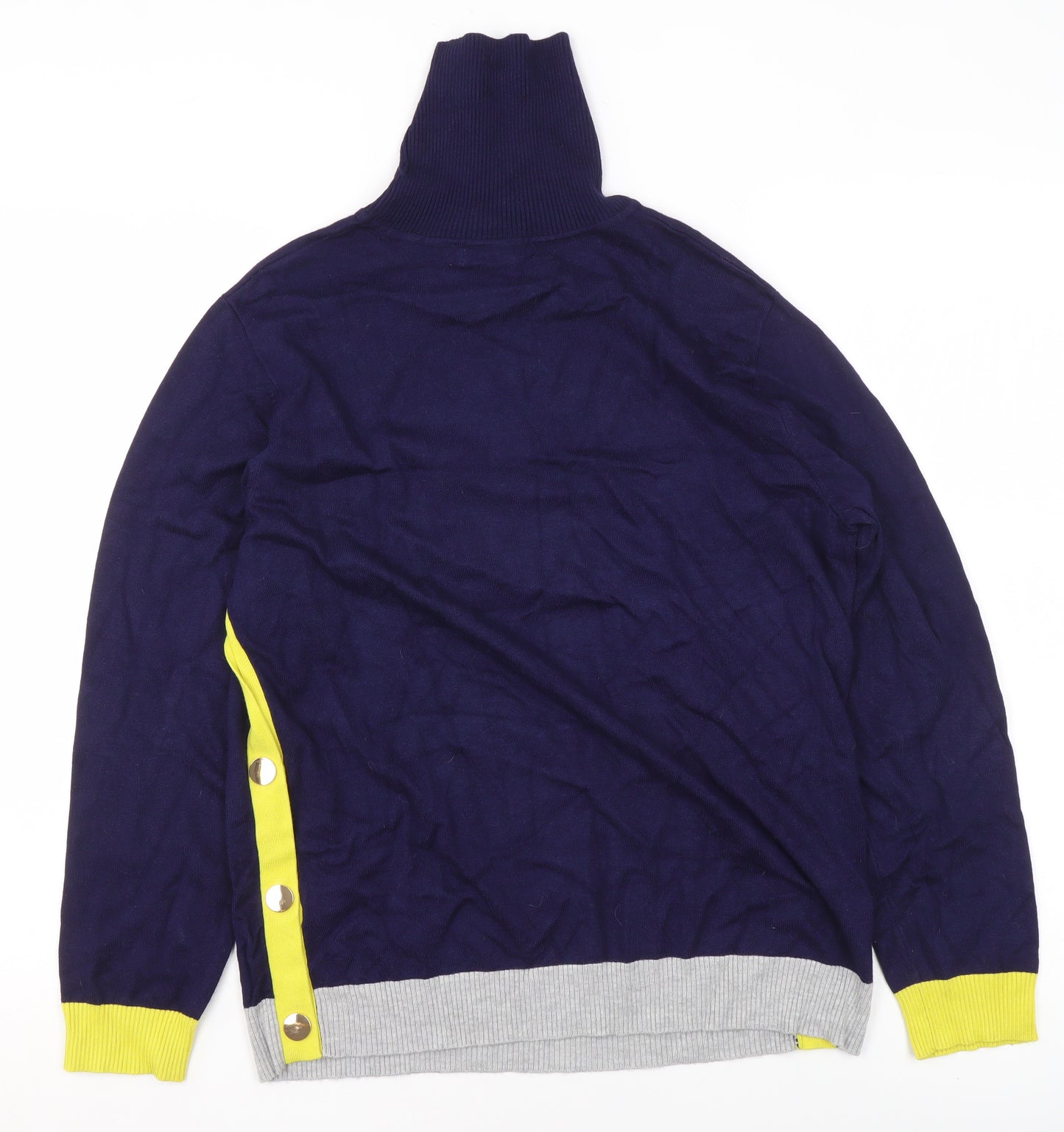 Mitzy Women's Navy Roll Neck Button Side Jumper Sweater L