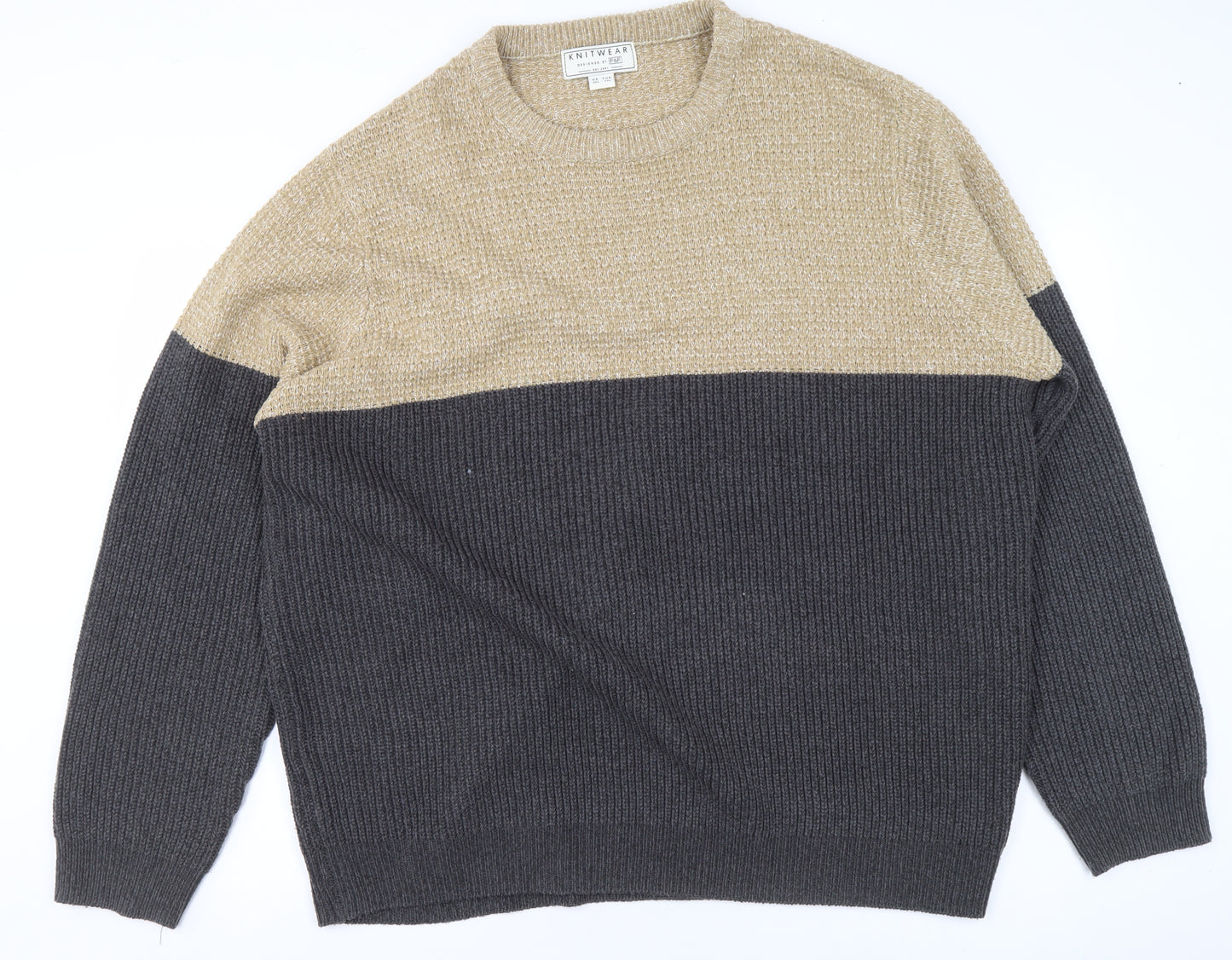 F&F Womens Beige Grey Knit Pullover Jumper 3XL Crew Neck Acrylic