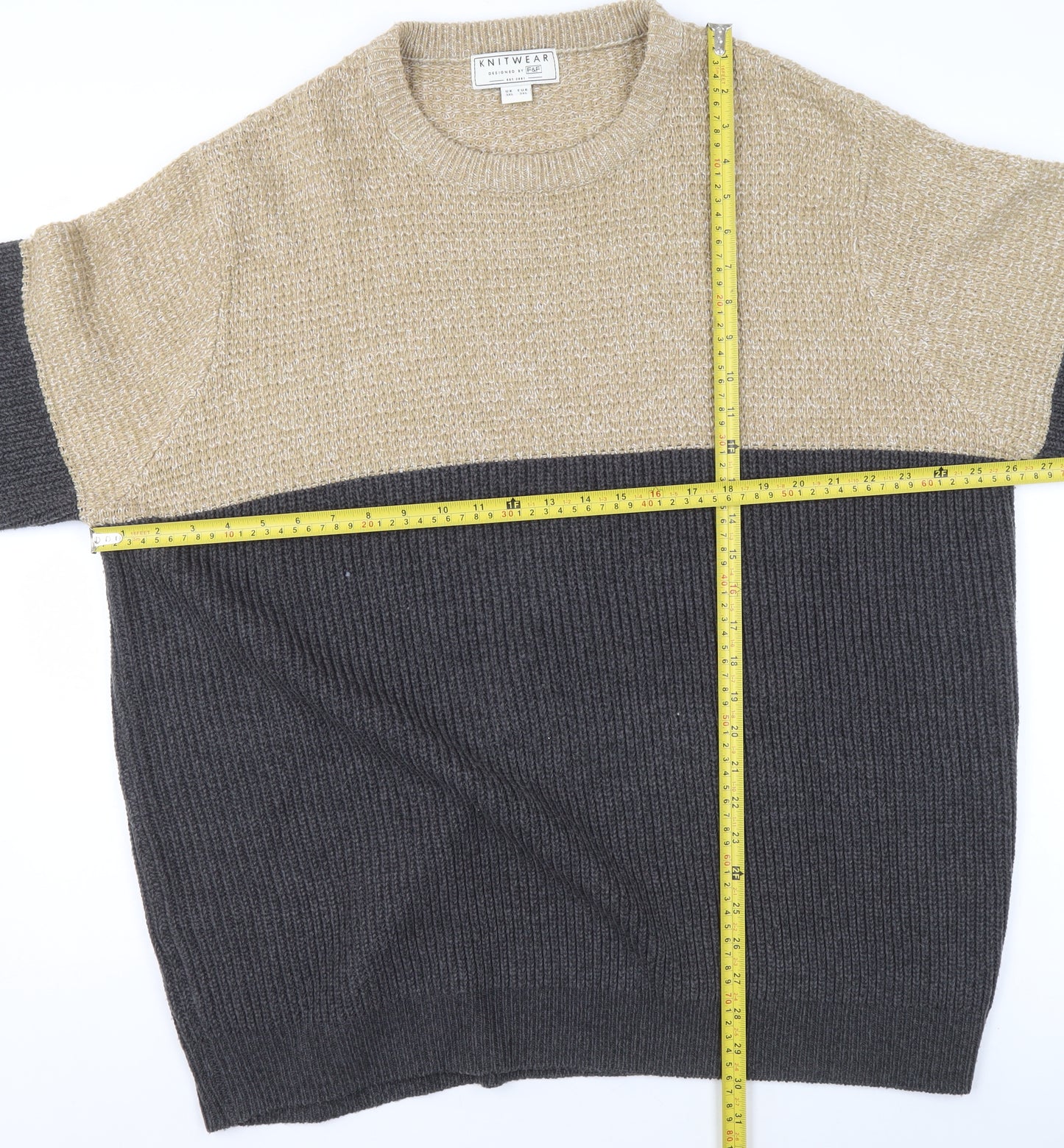 F&F Womens Beige Grey Knit Pullover Jumper 3XL Crew Neck Acrylic