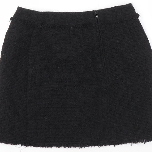 H&M Women Black Tweed Mini Skirt Size 10 Straight Pencil Style