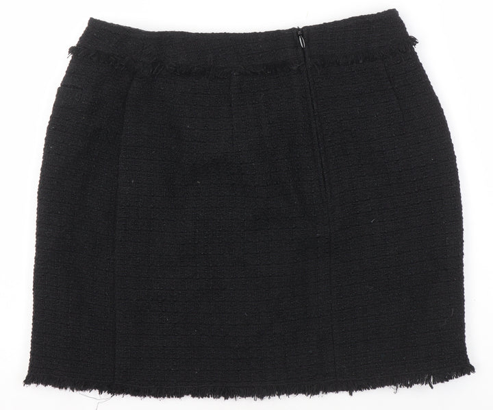 H&M Women Black Tweed Mini Skirt Size 10 Straight Pencil Style