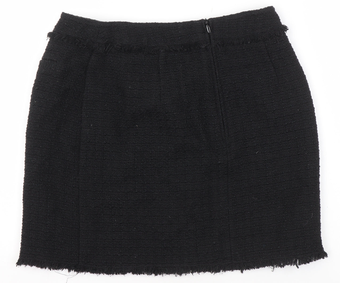 H&M Women Black Tweed Mini Skirt Size 10 Straight Pencil Style