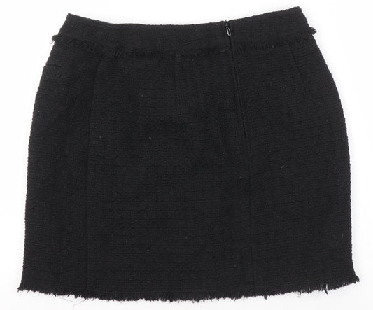 H&M Women Black Tweed Mini Skirt Size 10 Straight Pencil Style
