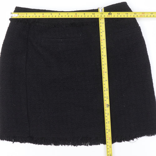 H&M Women Black Tweed Mini Skirt Size 10 Straight Pencil Style