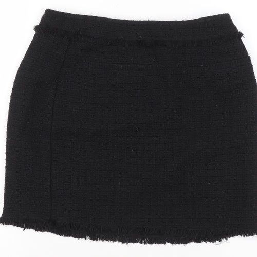 H&M Women Black Tweed Mini Skirt Size 10 Straight Pencil Style