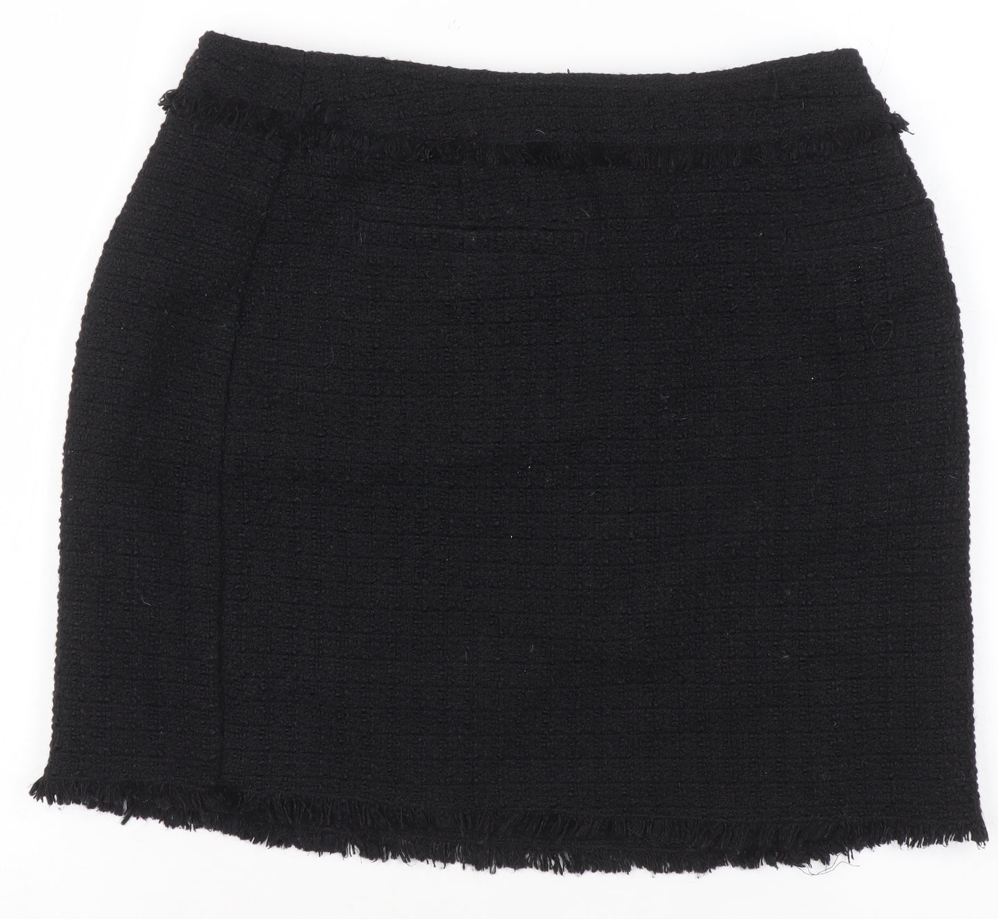 H&M Women Black Tweed Mini Skirt Size 10 Straight Pencil Style
