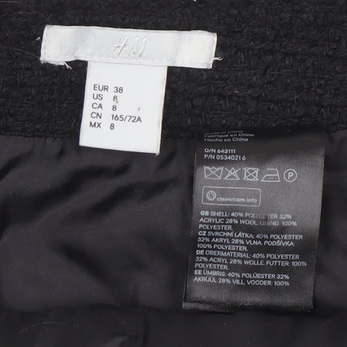 H&M Women Black Tweed Mini Skirt Size 10 Straight Pencil Style