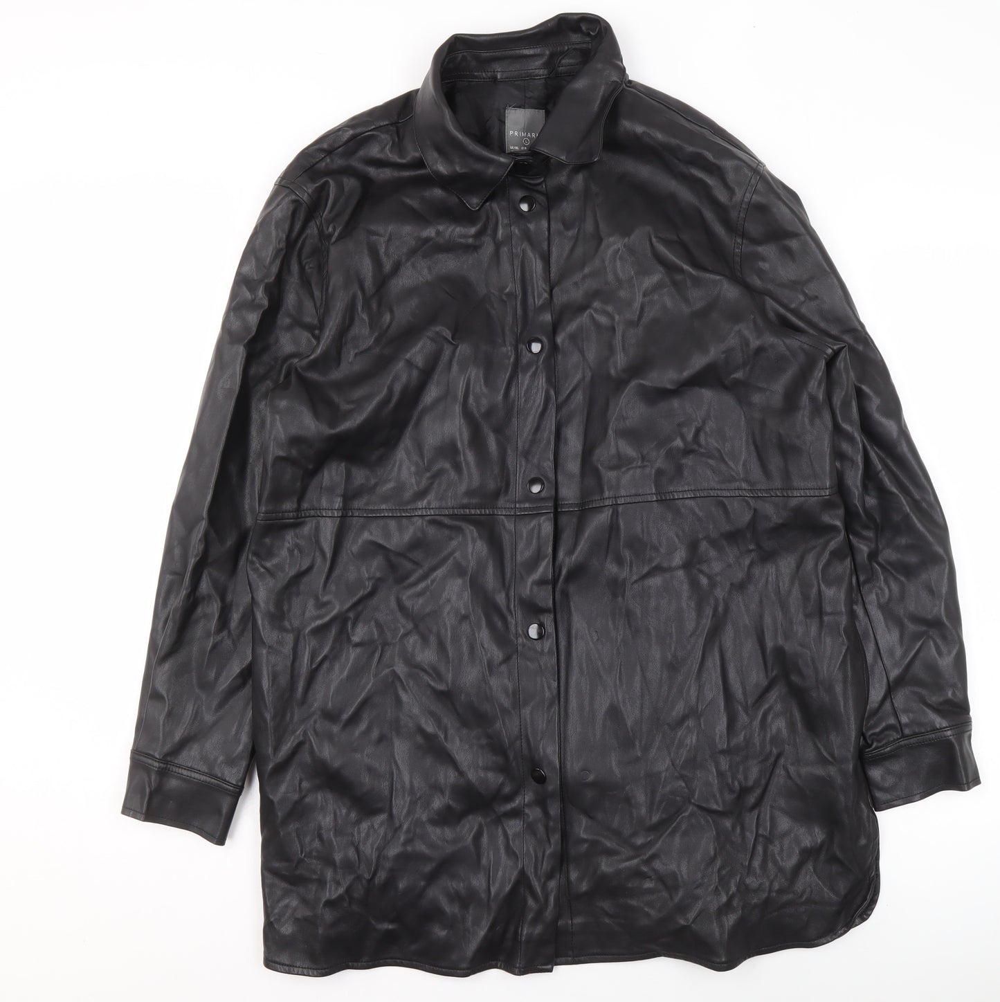 Primark Women’s Black Faux Leather Long Jacket Size L 14/16