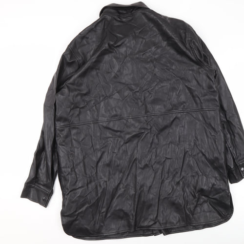 Primark Women’s Black Faux Leather Long Jacket Size L 14/16