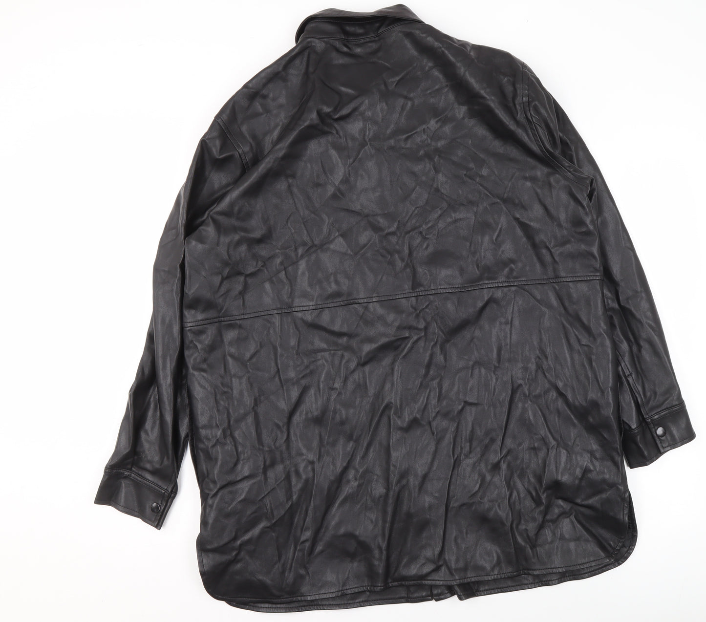 Primark Women’s Black Faux Leather Long Jacket Size L 14/16