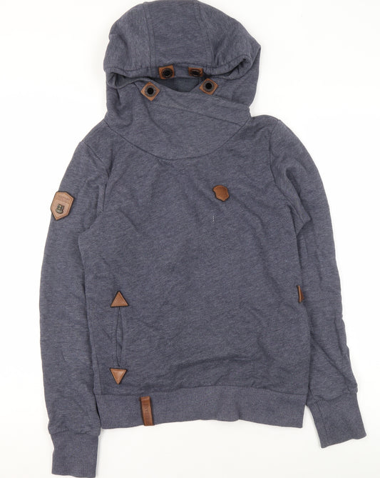 Naketano Men's Blue Pullover Hoodie M High Neck Cotton Blend Excellent