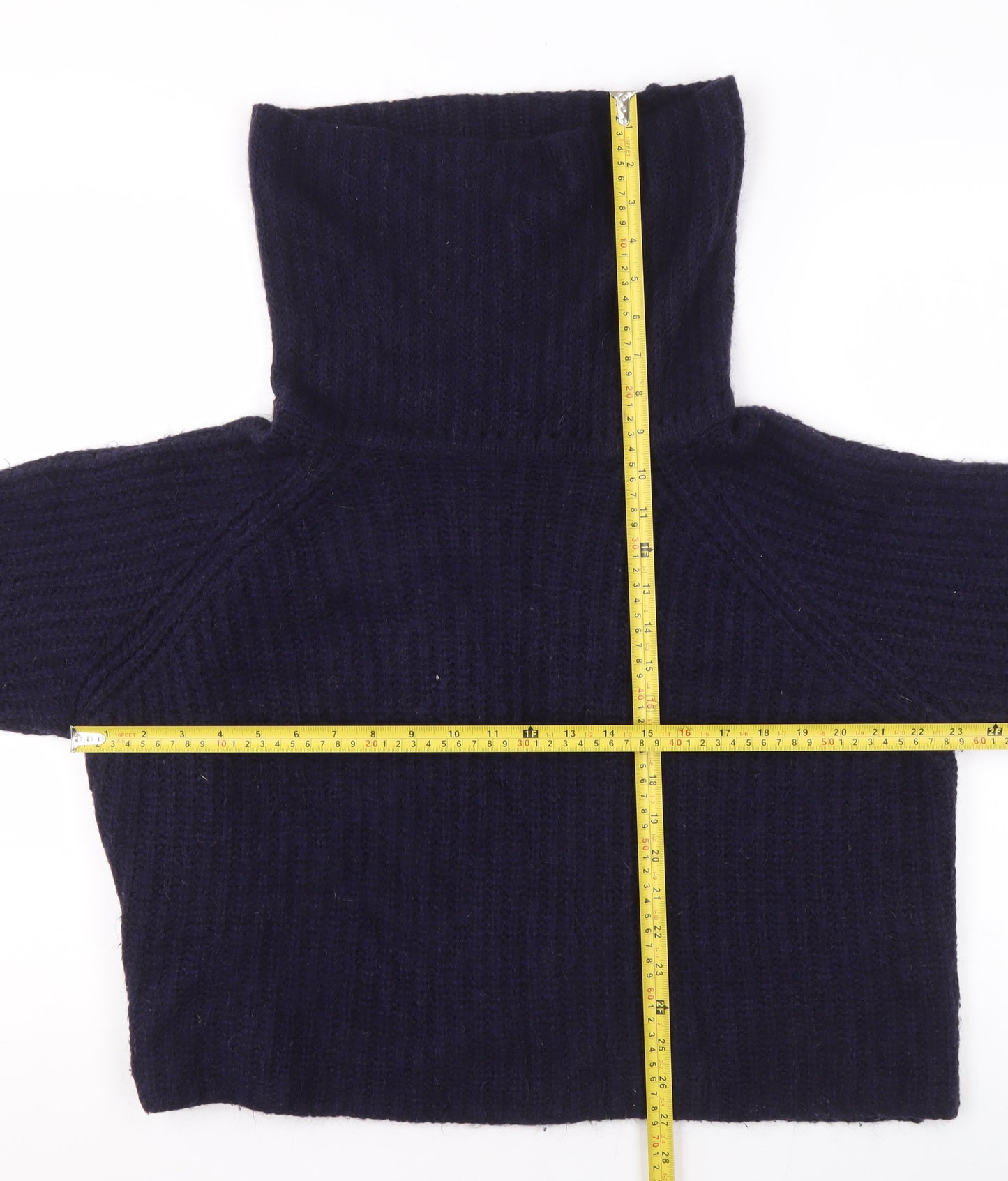 Zara Knit Women’s Navy Blue Roll Neck Wool Jumper Size L